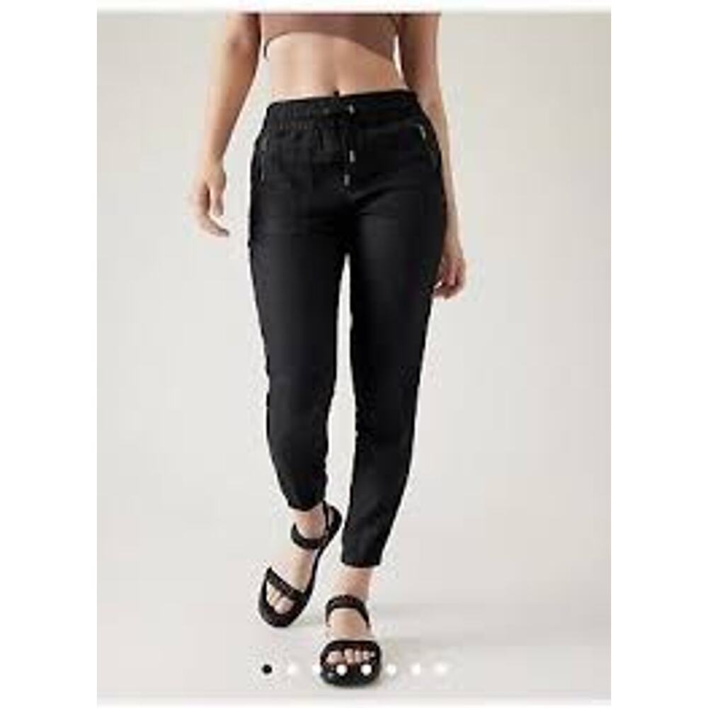 ATHLETA Cabo Linen Women's Drawstring Zip Pockets Jogger Pants Black Women's 12